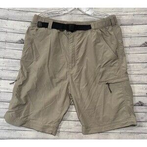 Sherpa Adventure Gear Cargo Belted Shorts Sz L Tan Zip Pocket Hike Convertible